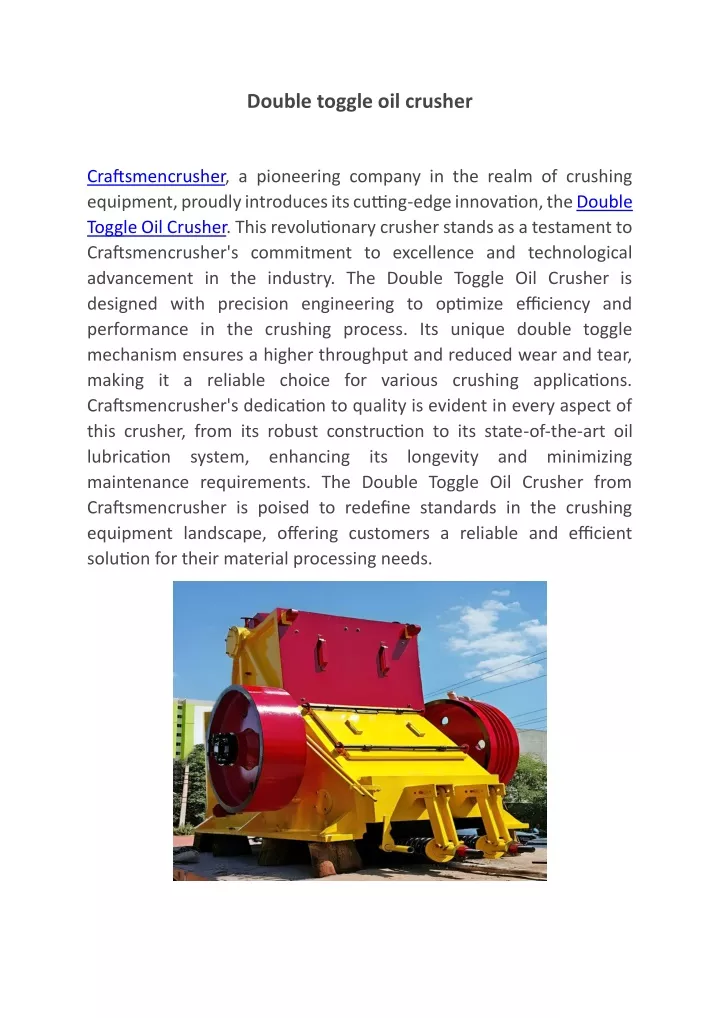 double toggle oil crusher
