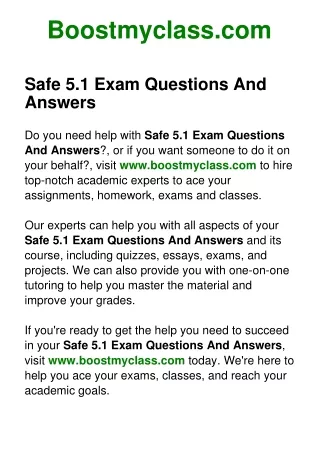 Safe 5.1 Exam Questions And Answers
