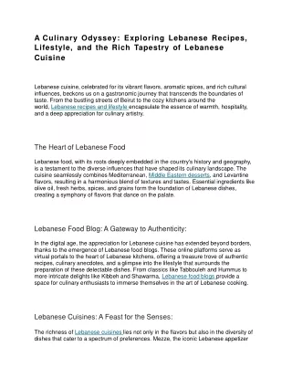 A Culinary Odyssey, Exploring Lebanese Recipes, Lifestyle, and the Rich Tapestry of Lebanese Cuisine
