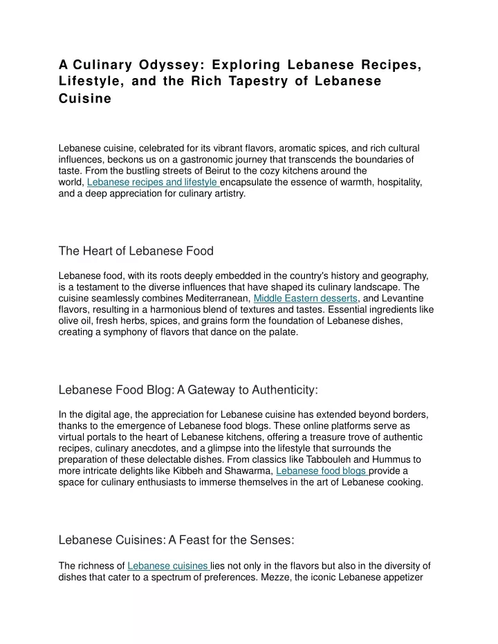 a culinary odyssey exploring lebanese recipes