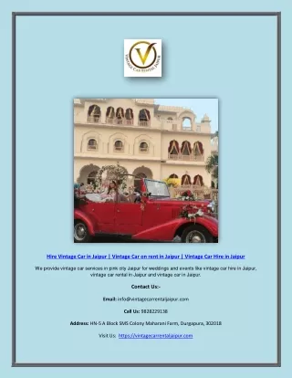 Hire Vintage Car in Jaipur | Vintage Car on rent in Jaipur | Vintage Car Hire in