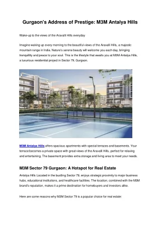 gurgaon s address of prestige m3m antalya hills