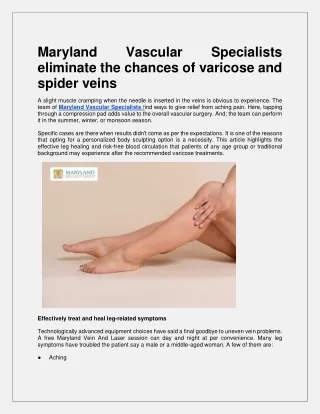 Maryland Vascular Specialists eliminate the chances of varicose and spider veins