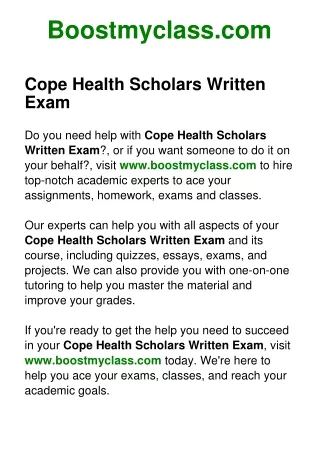Cope Health Scholars Written Exam