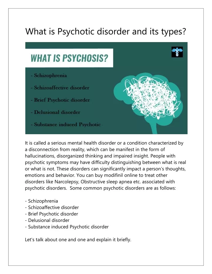 what is psychotic disorder and its types