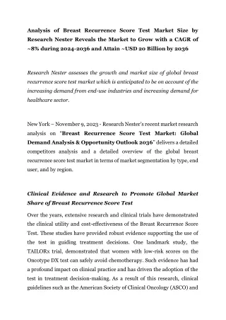 Breast Recurrence Score Test Market