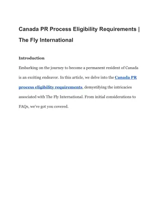 Canada PR Process Eligibility Requirements | The Fly International