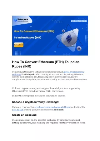 How To Convert Ethereum (ETH) To Indian Rupee (INR)