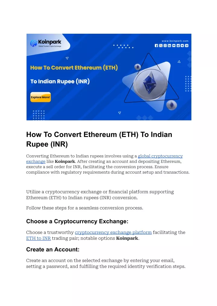 how to convert ethereum eth to indian rupee inr