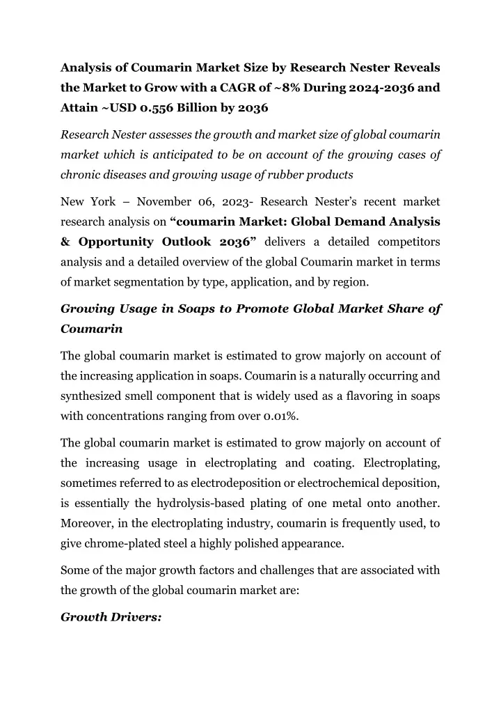 analysis of coumarin market size by research