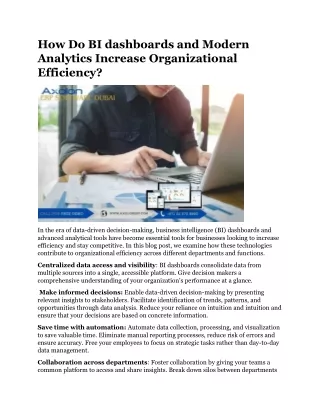 How Do BI dashboards and Modern Analytics Increase Organizational Efficiency