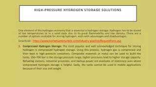 High-Pressure Hydrogen Storage Solutions