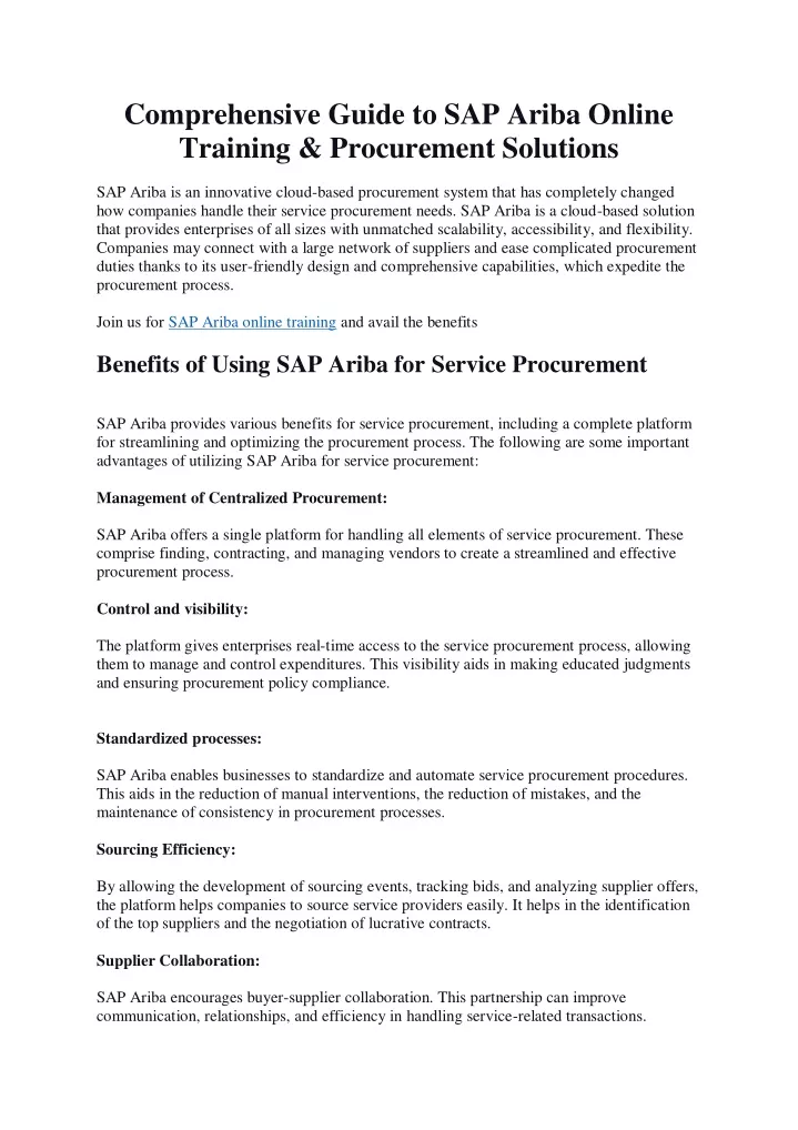 comprehensive guide to sap ariba online training