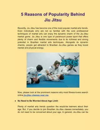 5 Reasons of Popularity Behind Jiu Jitsu.