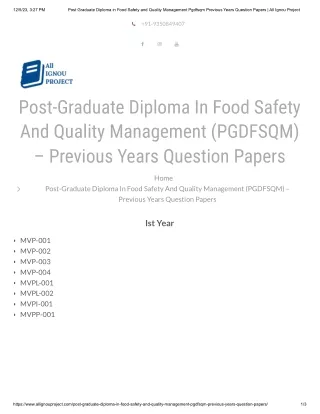 Post Graduate Diploma In Food Safety And Quality Management Pgdfsqm Previous Years Question Papers