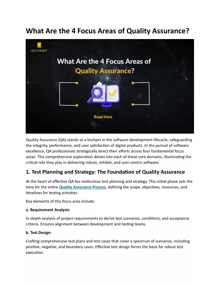 what are the 4 focus areas of quality assurance