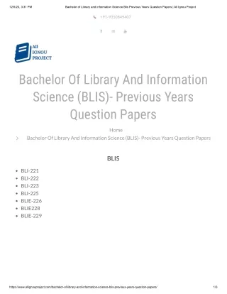 Bachelor Of Library And Information Science Blis Previous Years Question Papers