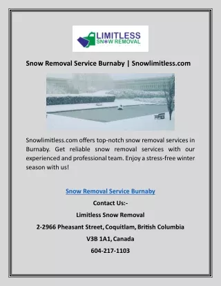 Snow Removal Service Burnaby | Snowlimitless.com