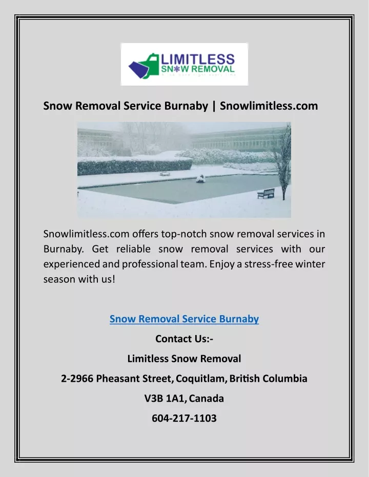 snow removal service burnaby snowlimitless com