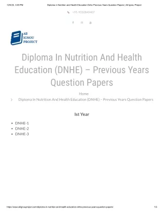 Diploma In Nutrition And Health Education Dnhe Previous Years Question Papers