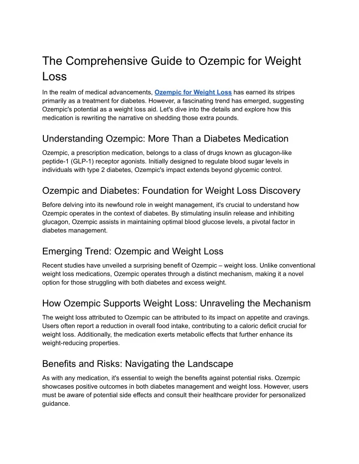 the comprehensive guide to ozempic for weight loss