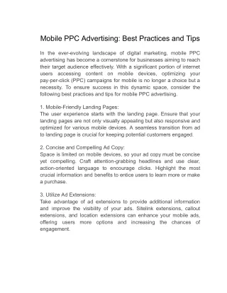 Mobile PPC Advertising: Tips for Enhanced PPC Marketing Services