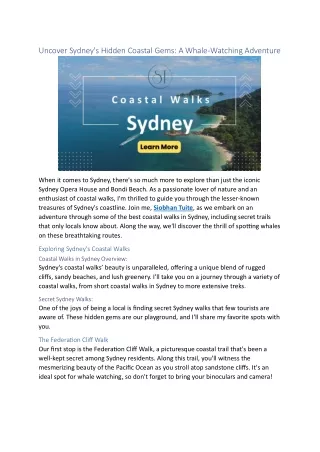 Uncover Sydney’s Hidden Coastal Gems: A Whale-Watching Adventure