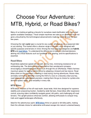 Choose Your Adventure: MTB, Hybrid, or Road Bikes - Cambio Bike