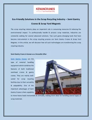 Eco-Friendly Solutions in the Scrap Recycling Industry – Semi Gantry Cranes