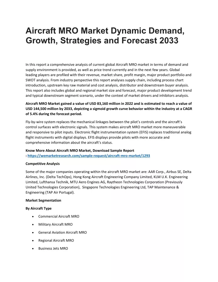 aircraft mro market dynamic demand growth