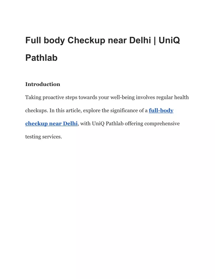 full body checkup near delhi uniq