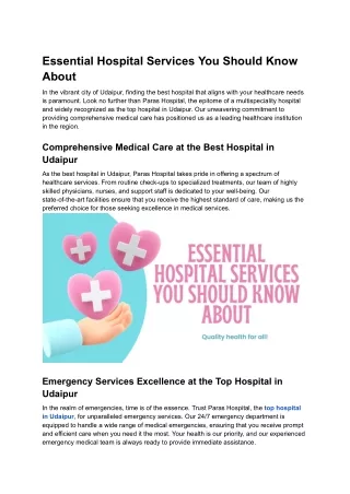 Essential Hospital Services You Should Know About