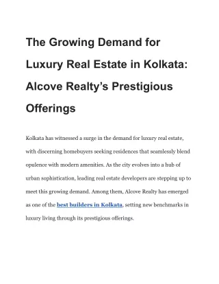 The Growing Demand for Luxury Real Estate in Kolkata_ Alcove Realty’s Prestigious Offerings