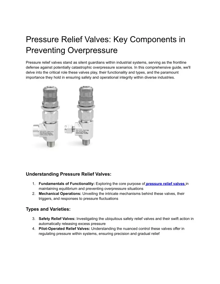 pressure relief valves key components