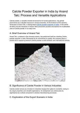 Calcite Powder Exporter in India by Anand Talc_ Process and Versatile Applications
