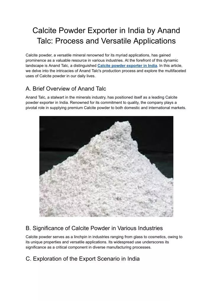 calcite powder exporter in india by anand talc