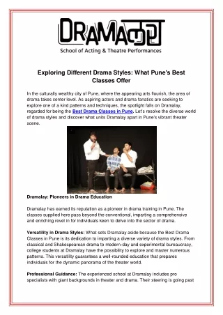 Exploring Different Drama Styles What Punes Best Classes Offer