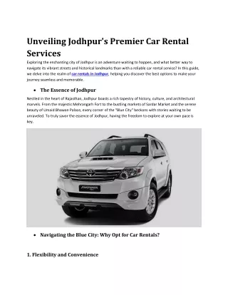 unveiling jodhpur s premier car rental services