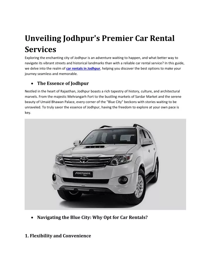 unveiling jodhpur s premier car rental services