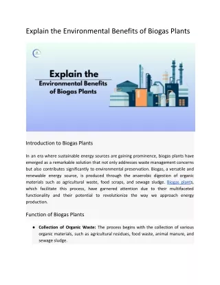 Explain the Environmental Benefits of Biogas Plants