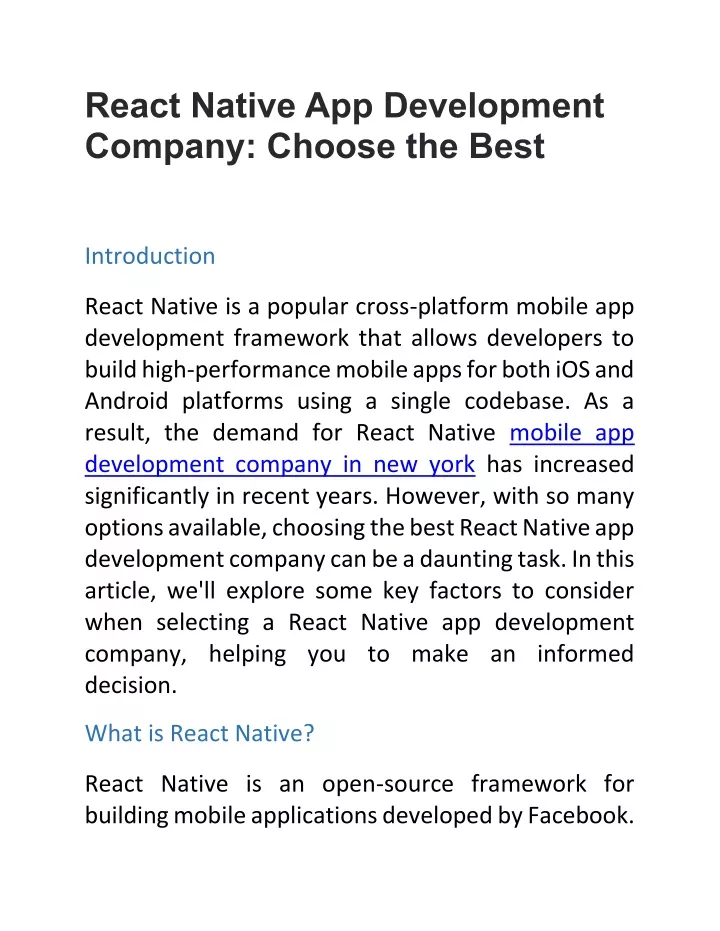 react native app development company choose