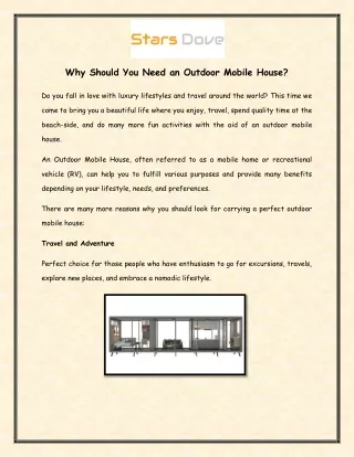 Why Should You Need an Outdoor Mobile House?
