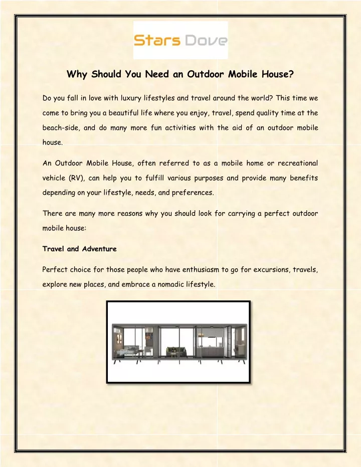 why should you need an outdoor mobile house