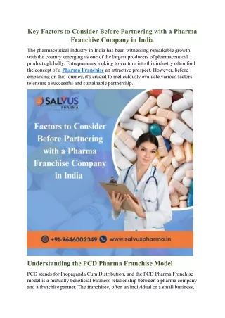 Key Factors to Consider Before Partnering with a Pharma Franchise Company in India