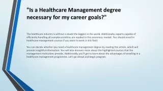 MBA in Healthcare Management