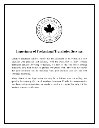 Importance of Professional Translation Services