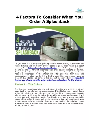 4 Factors To Consider When You Order A Splashback