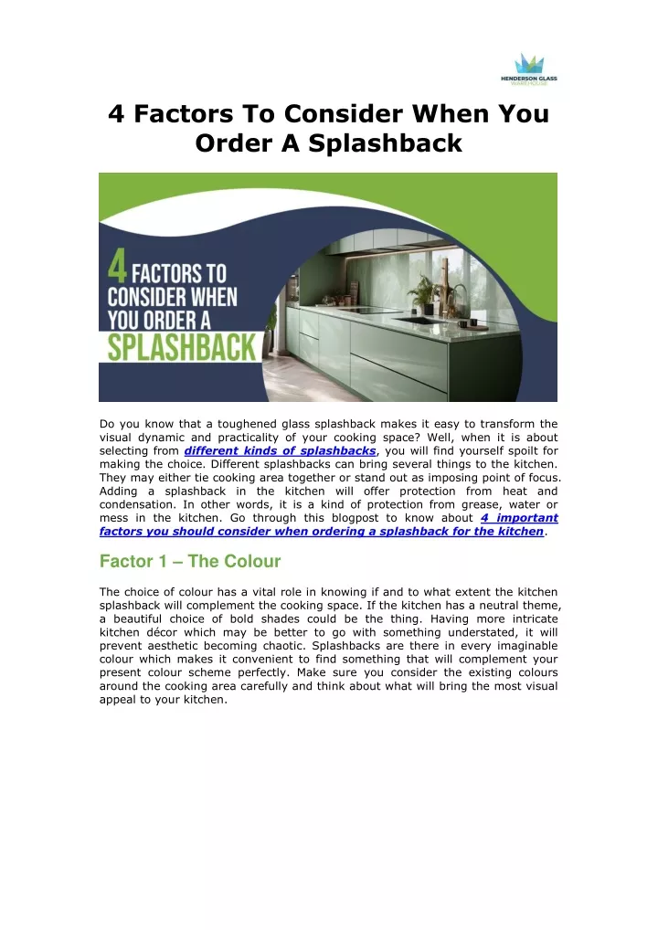 4 factors to consider when you order a splashback