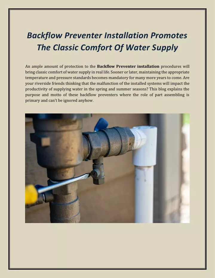 backflow preventer installation promotes