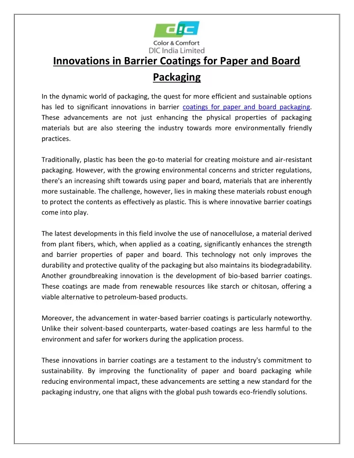 innovations in barrier coatings for paper